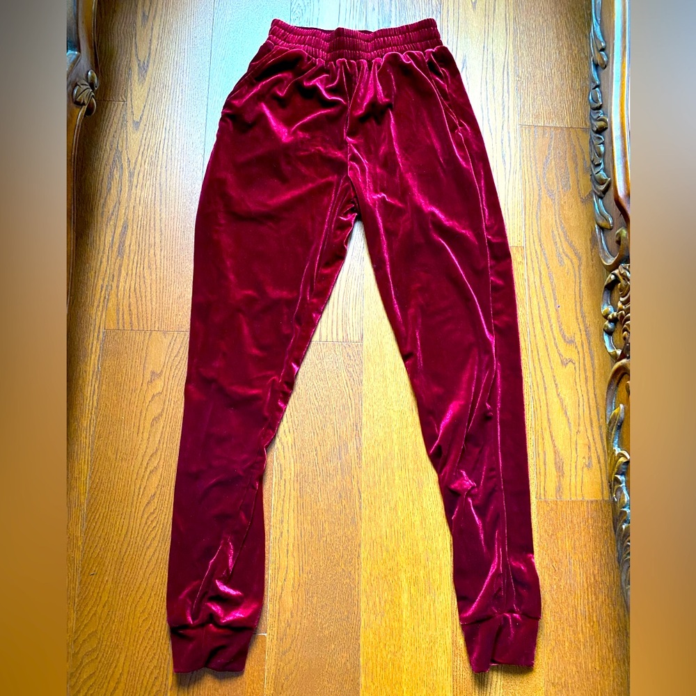 Red velvet jogger pants
